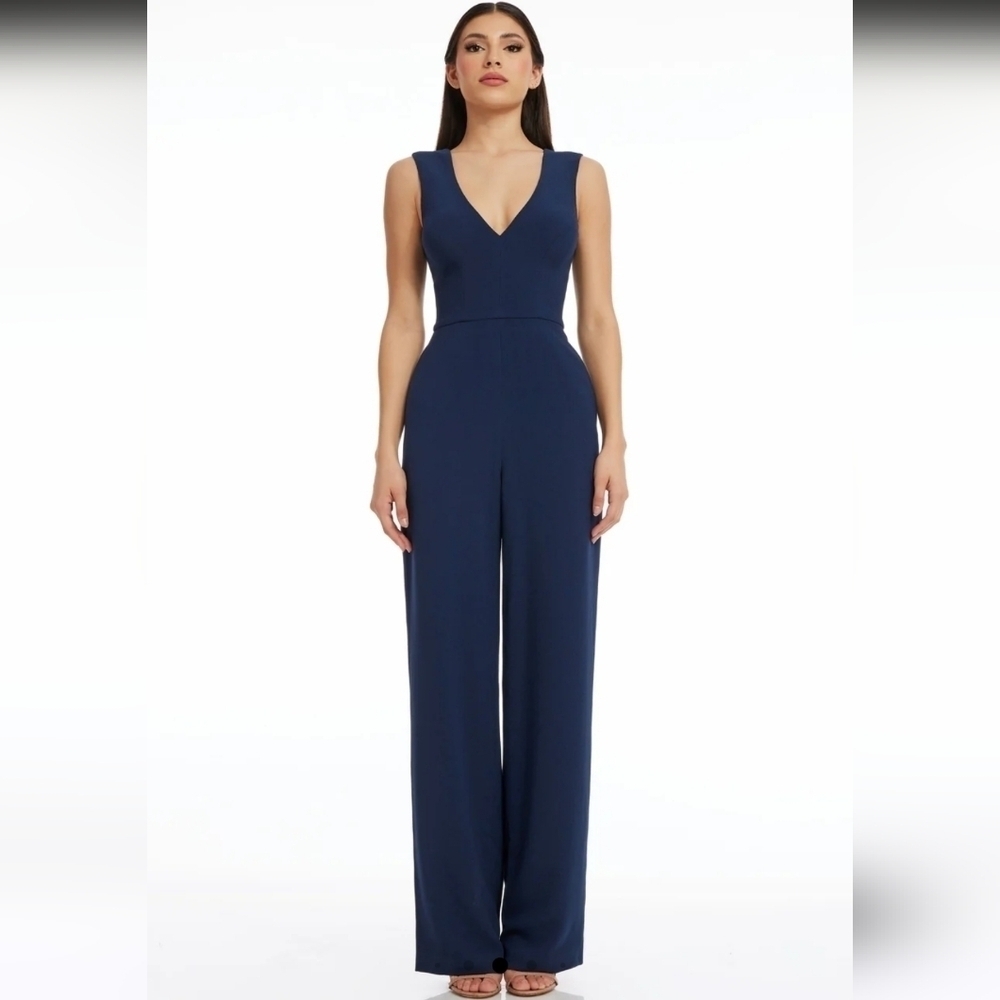 Nwt Dress The Population Sandra Navy Sleeveless Wide Leg Jumpsuit Size Small